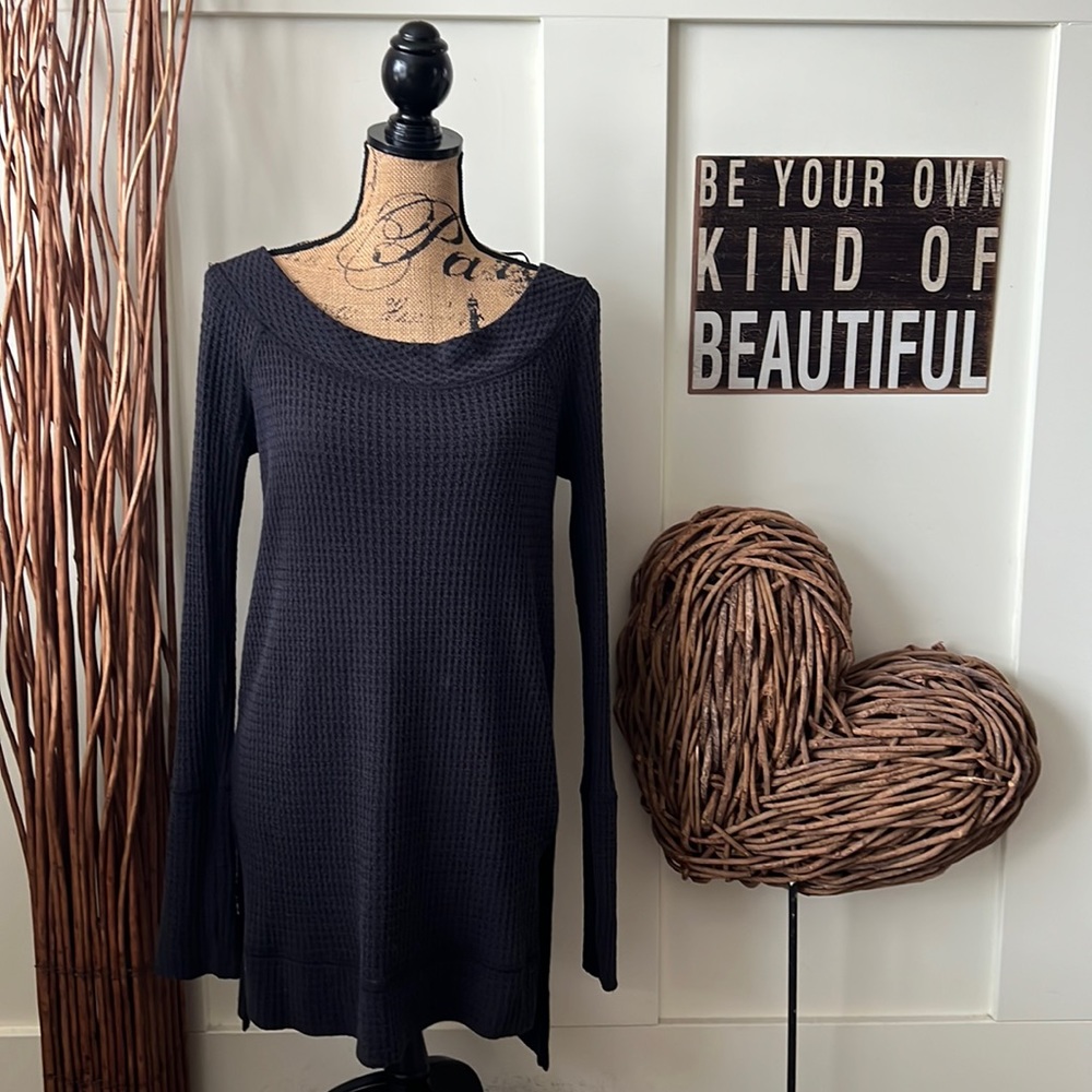 We The Free Charcoal Scoop Neck Waffle Weave Tunic